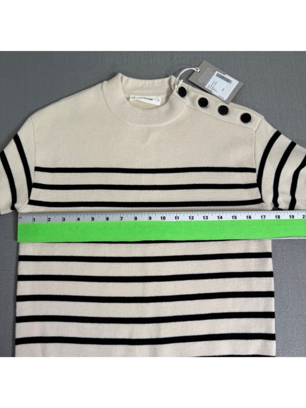 Everlane The Mariner Striped Button Shoulder Sweater Wool Cotton Preppy XS - Picture 12 of 14